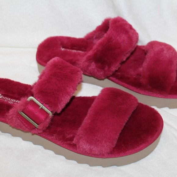NIB UGG KOOLABURRA WOMEN'S FUR SLIDE SLIP ON SLIPPERS‎ BURGUNDY - Picture 5 of 6